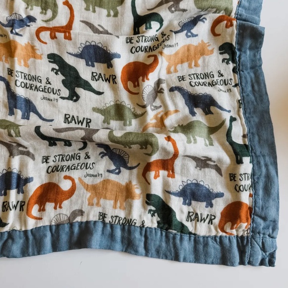 Dinosaurs "Be Strong and Courageous" Double Sided Blanket, 47" x 47" - Picture 3 of 4